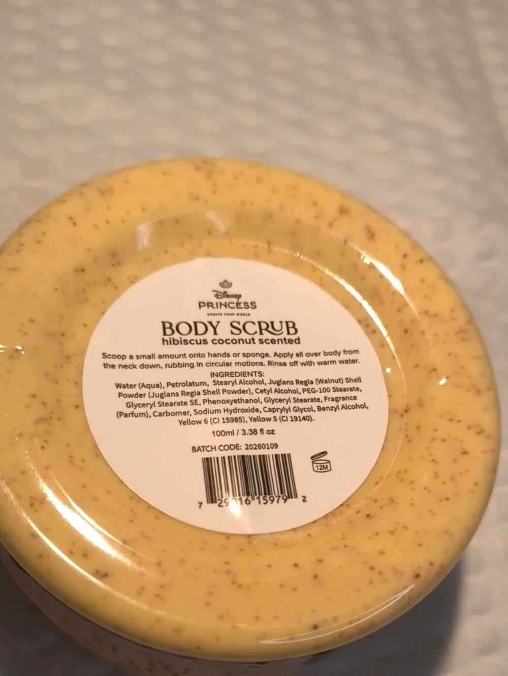 Disney Princess Yellow Hibiscus Coconut Body Scrub Jar